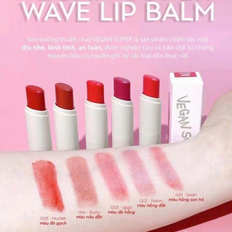  Son dưỡng môi thuần chay Vegan Super Wave Lip Balm  thỏi 4g các màu G1 G2 G3 G4 G5  Son môi Làm đẹp Trang điểm Nữ 