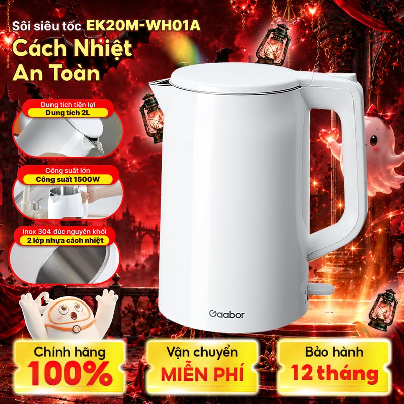 Gaabor | Bình đun nước siêu tốc ấm siêu tốc Gaabor EK20M-WH01A dung tích 2 lít công suất 1500W Inox 304 thép không rỉ vỏ nhựa chịu nhiệt cách nhiệt Đun Nước Ấm Siêu Tốc Đun Siêu Tốc nhựa đun sôi nhanh ấm điện tự sối ấm siêu tốc bền khách sạn
