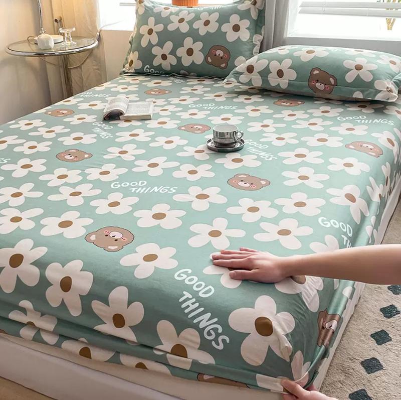 Product Introduction of 100% Cotton Fitted Bedsheet +2pc Pillowcase Flower Cartoon Single Double Full Queen King Cal-King Size Home Bed Sheets Set B103D 8