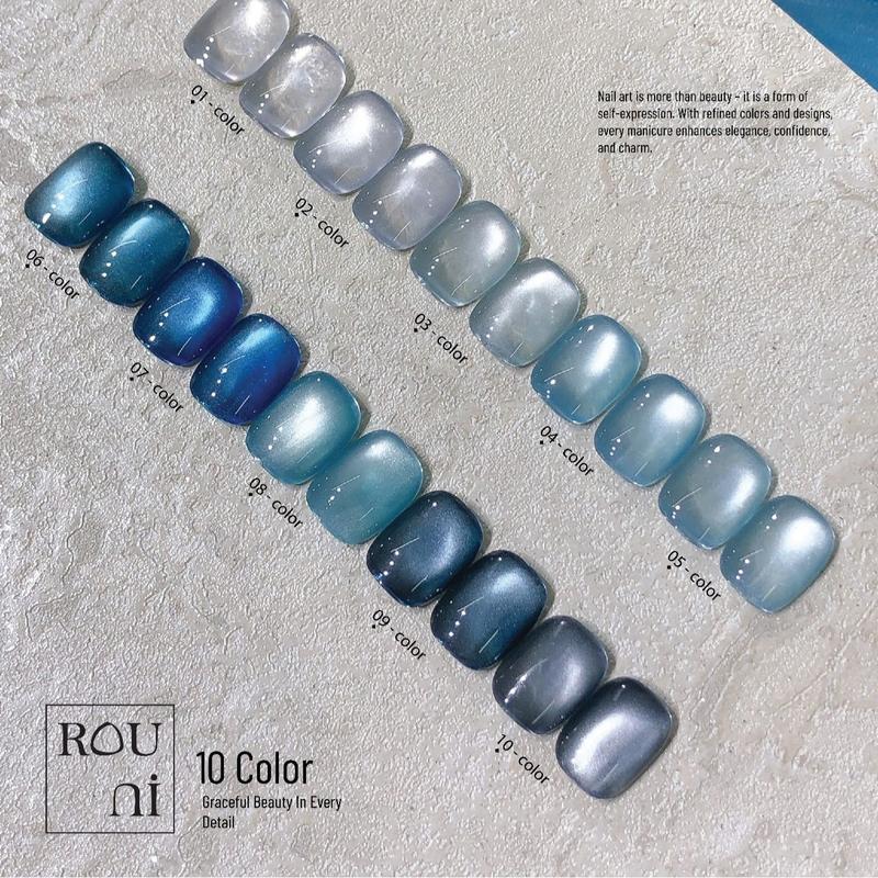  ROU ni Sơn Gel Mắt Mèo Xanh Pha Lê Cao Cấp ROUNI 2025 Hiệu Ứng Lấp Lánh Chuyên Dụng Cho Tiệm Nail 