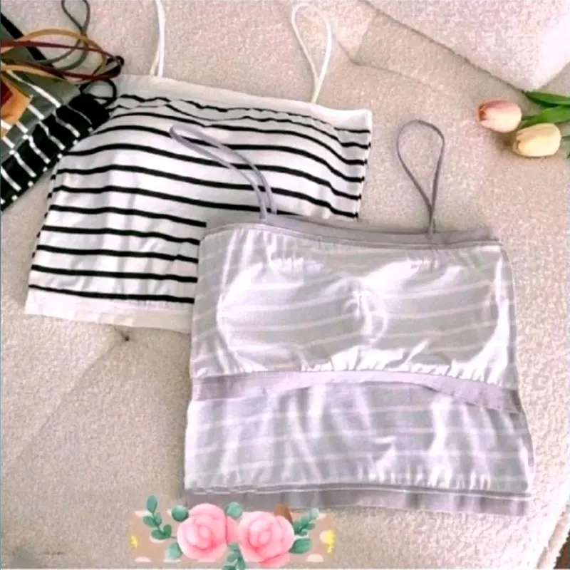 Tanktop Motif Salur With Cup BH Singlet Wanita Tanpa Kawat Cantik Murah FS 4
