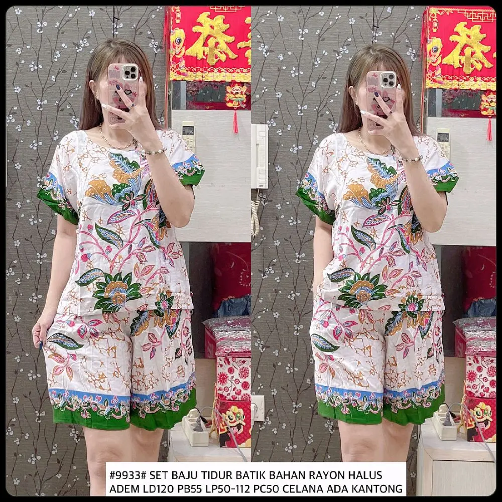 #9933 SET BAJU TIDUR BATIK BUNGA PUTIH LD120