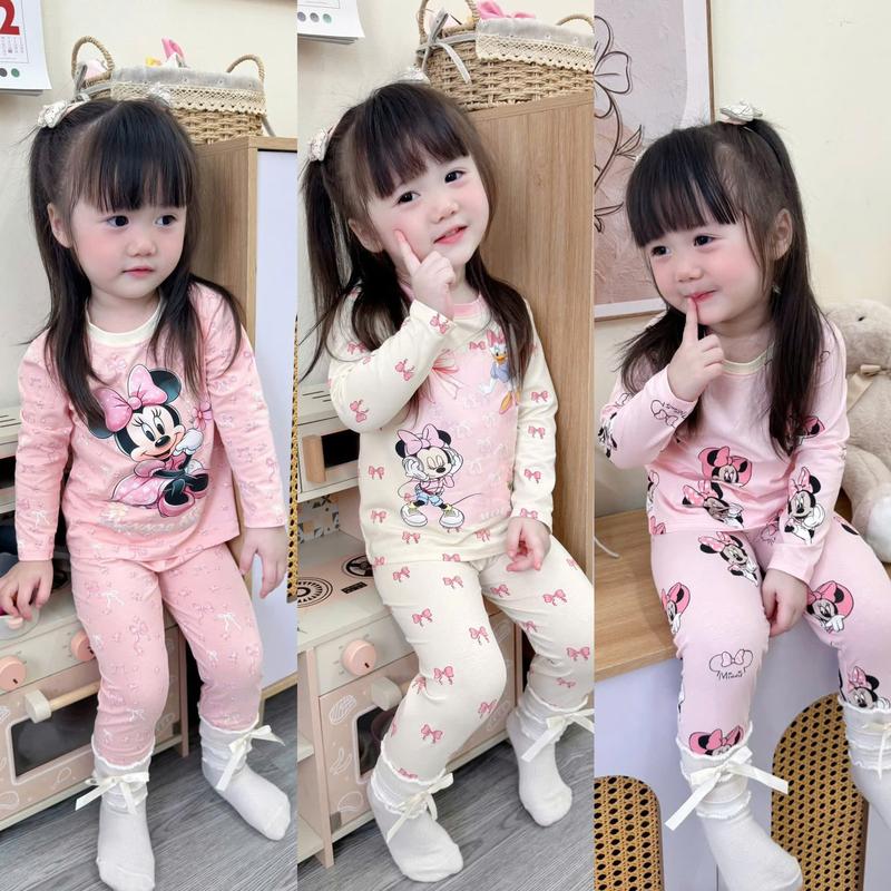 Combo 2-3 Set Bộ Dài Tay Thu Đông Dễ Thương Họa Tiết Chuột Mickey- Vịt Donal Ms 020 Dành Cho Bé Gái 9-35kg Chất Liệu Cotton Mềm Mịn Thoáng Mát