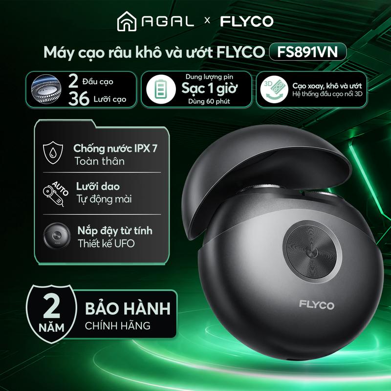 Máy Cạo Râu Điện Flyco FS891VN, Cạo Khô Cạo Ướt, Chống Nước IPX7, Sạc Nhanh Type C