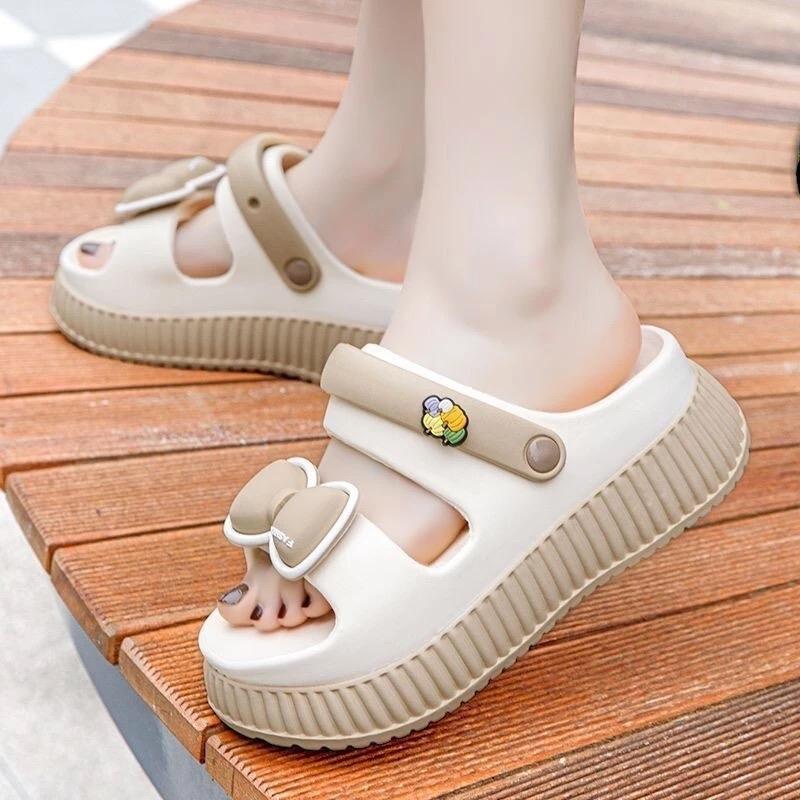 Dép nữ quai hậu ,dép 2 quai nơ đế cao 4cm