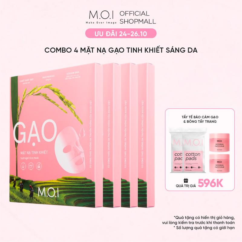 Bộ 4 Mặt Nạ Gạo MOI Tinh Khiết Sáng Da - Hydrogel Rice Mask (12 Miếng - 32g x 12)