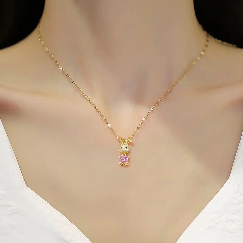 ￼{ COD } Kalung Titanium Wanita Korea Liontin Ruby Kelinci Kalung Wanita Korea Anti Karat Tidak Luntur 1