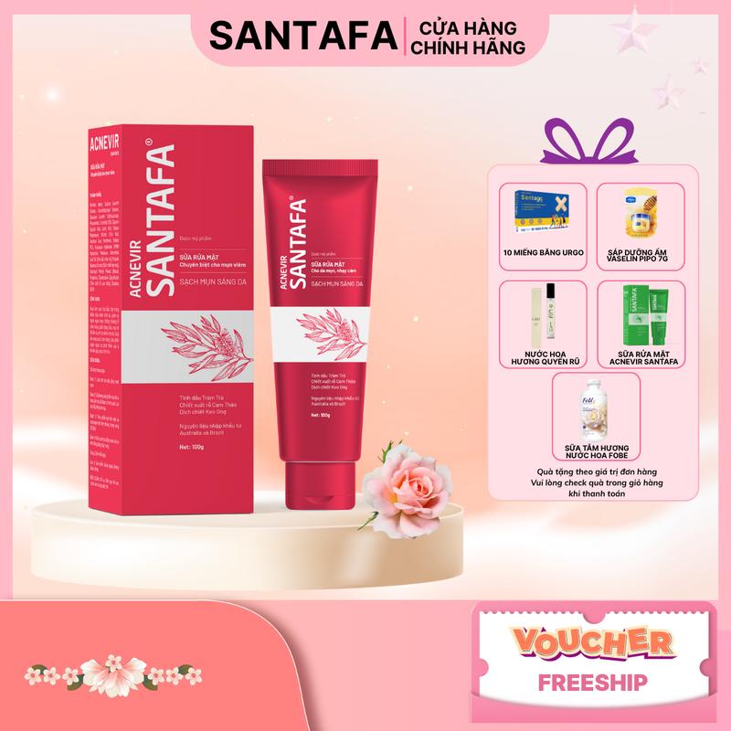Sữa Rửa Mặt tinh chất rễ cam thảo Acnevir đỏ Santafa ngừa mụn, giảm dầu nhờn, khoá ẩm, dùng cho da nhạy cảm - Tuýp 100g Nữ Women Skincare Làm Đẹp Da