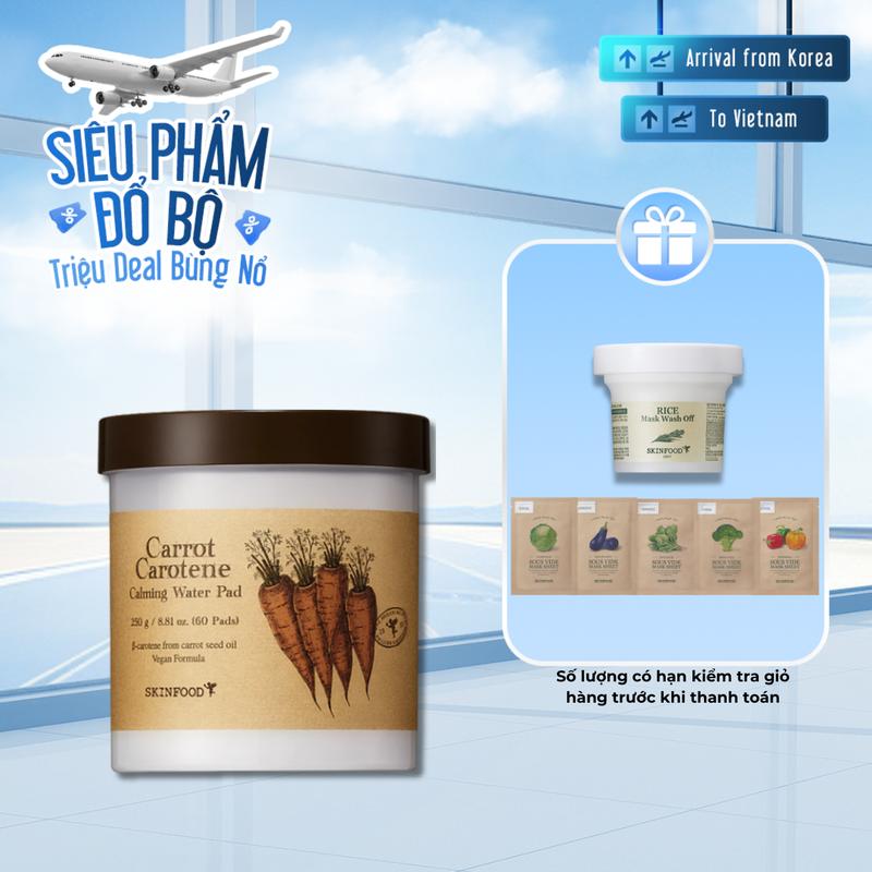 [BD] Toner pad Skinfood 60 miếng Bông Dưỡng Cấp Ẩm Chiết Xuất Cà Rốt Làm Dịu Mát Làn Da Carrot Carotene Calming Water Pad 250g