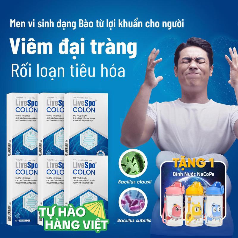   Tặng 1 bình nước  Combo 6 hộp LiveSpo COLON Men vi sinh dùng cho Viêm Đại Tràng Táo bón Tiêu chảy - 3 tỷ bào tử lợi khuẩn  Hộp 10 ống x 5ml  