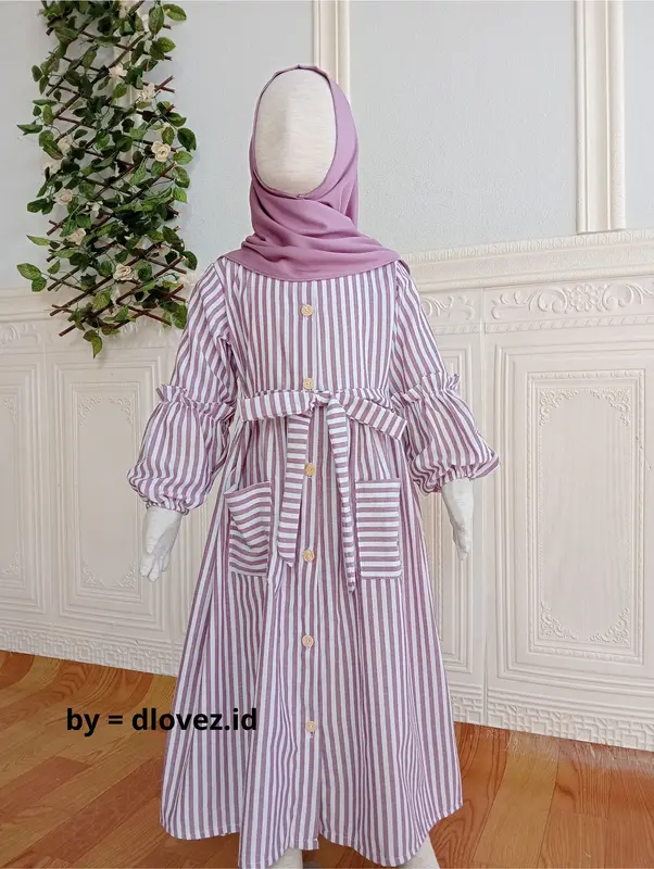Gamis Anak 1-14 Tahun Set Gamis Anak Larissa Gamis Motif Salur Cantik Dress Katun Muslim Nyaman Panjang Kancing Rayon Baju Instan Setelan Simple 2
