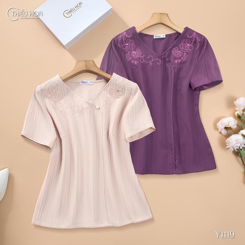 Áo Kiểu sọc gân Nữ Trung Niên Thanh Lịch, Trang Nhã tặng mẹ Thương Hiệu Thiều Hoa AN4Y1119