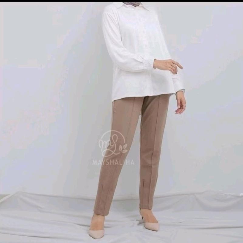 BAGGY PANTS SCUBA PREMIUM CELANA PANJANG CELANA SCUBA Fit Garis Kain Karet Melar Tebal Lembut Wanita 4