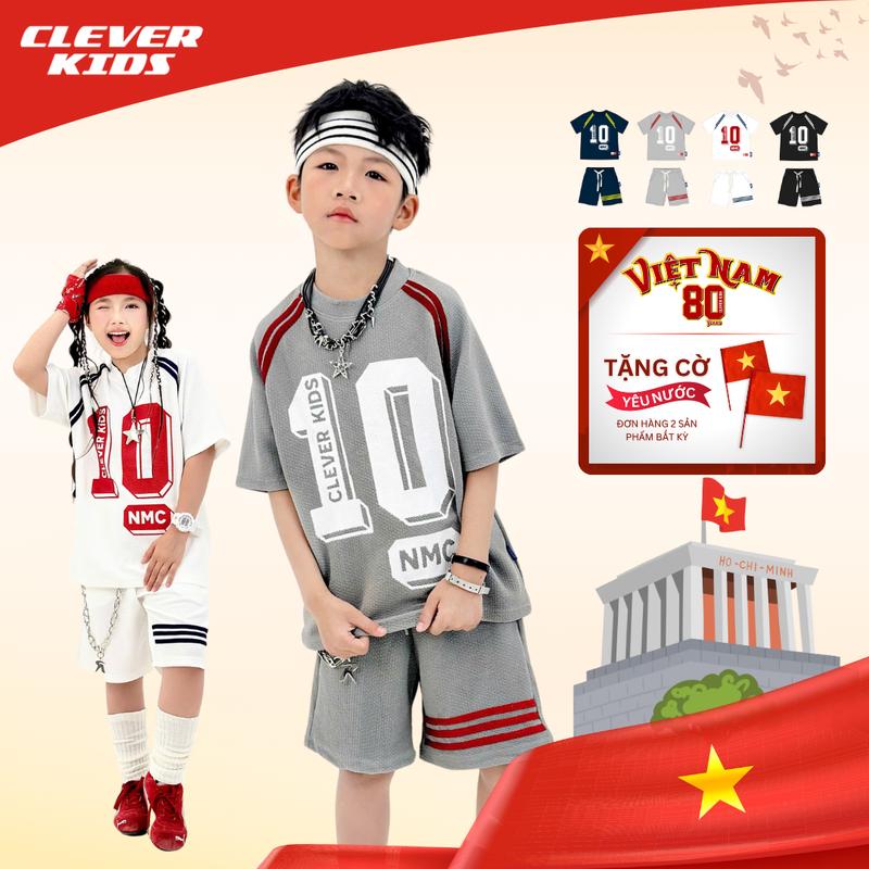[Set Bộ Hè Cho Bé Từ 15kg-60kg] Bộ Áo Quần Thun Hàn 3d Số 10 Clever Kids Cao Cấp Phối Viền Sọc Năng Động