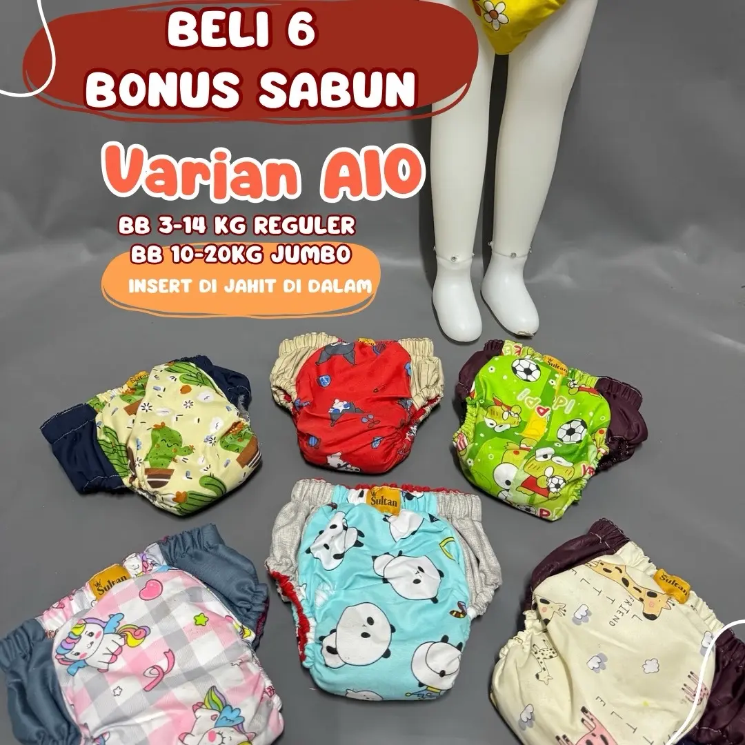 paket 6biji clodi celana AIO insert menytu Balita Balita Cewek Cowok paket 6biji