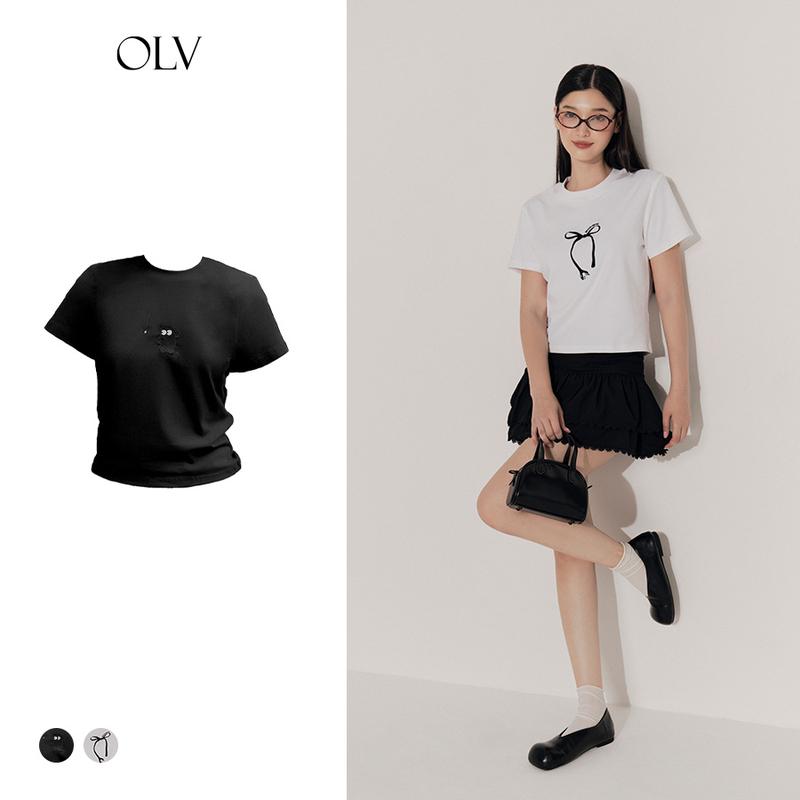 Áo thun cổ tròn basic họa tiết hình dễ thương Aruna và Mercy nhiều màu phù hợp mặc thường ngày OLV