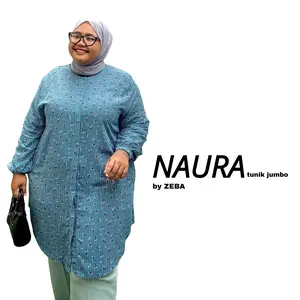 Zeba | Naura Tunik Jumbo Rayon Silk Adem LD 120 - 150 Muat BB 70 - 150 kg Atasan Wanita Basic Kasual / Baju Kerja Kain Katun Lengan Panjang Muslim Nyaman Kancing Saku Samping Motif Bunga Salur dan NonSalur
