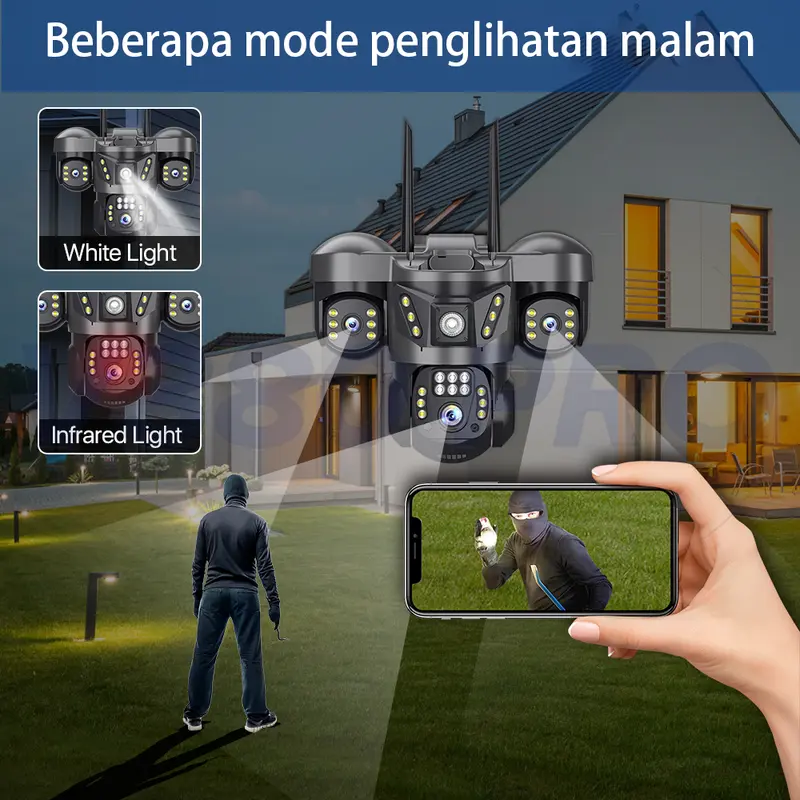 V380 Pro Kamera CCTV 3 Lens 10X Zoom Outdoor IP65 Waterproof Dorongan Informasi Alarm Cerdas 3