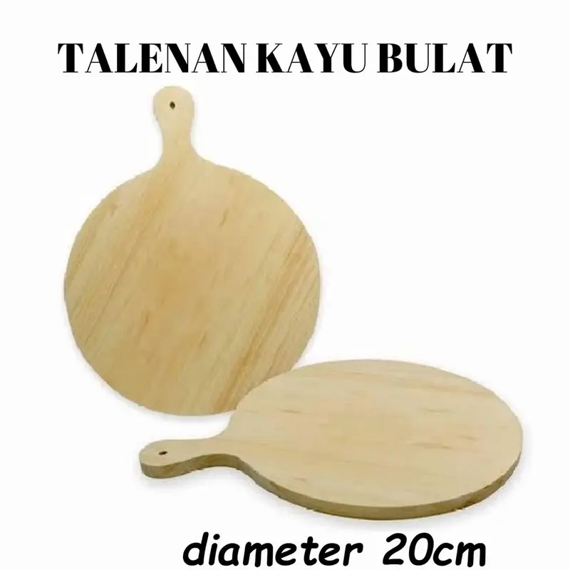 TALENAN KAYU BULAT GAGANG 20 CM TALENAN PIZZA WOODEN CUTTING BOARD 0