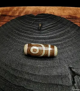 Batu Akik Dzi Dragon Skin Lotus 2 Mata Charming Stone Barley Blessed Tua Tibet 31.5mm E3083