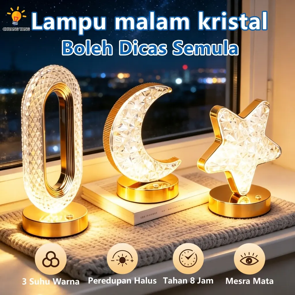 Lampu Tidur Sentuh LED 3 Warna Peredupan Halus Isi Ulang USB untuk Rumah Kamar Tidur Bayi
