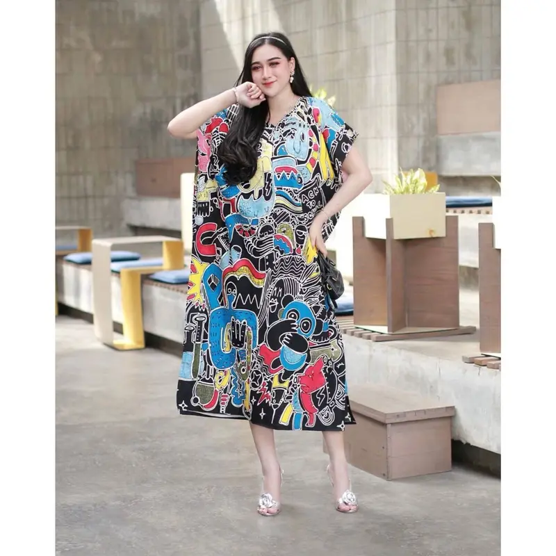 Daster Lowo Jumbo Busui LD 130 Resleting Depan Motif Karakter Kartun Kekinian Home Dress Rayon Wanita Bumil 3
