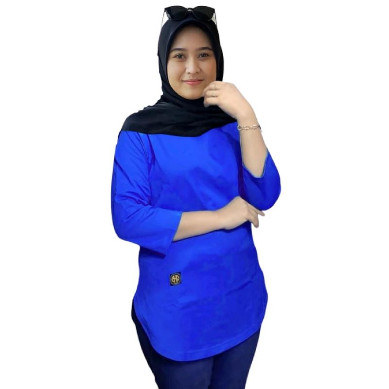 Hayylikstore kaos JUMBO hitam 3xl 4xl 5xl  Lembut  Combed kekinian oval lengan panjang 7/8 katun tebal atasan Polos Oblong Santai kasual wanita Dewasa 1