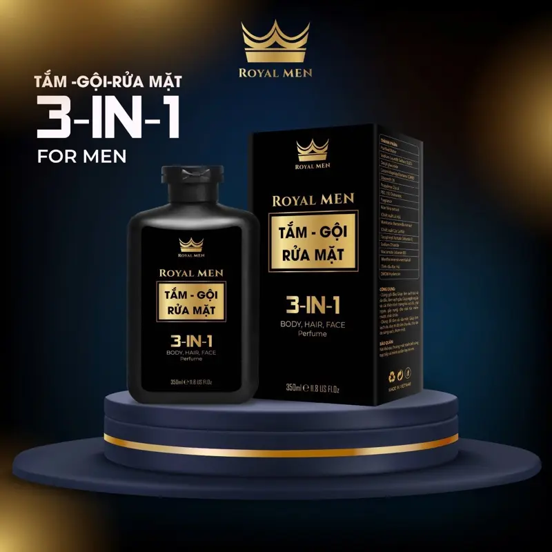 DẦU GỘI SỮA TẮM  HƯƠNG NƯỚC HOA CAO CẤP THƠM LÂU 3IN1 ROYAL MEN 350ml luxury sữa  tắm  cho  nam gel salicylic acid đồ tắm & chăm sóc cơ thể livestream trực fanmen