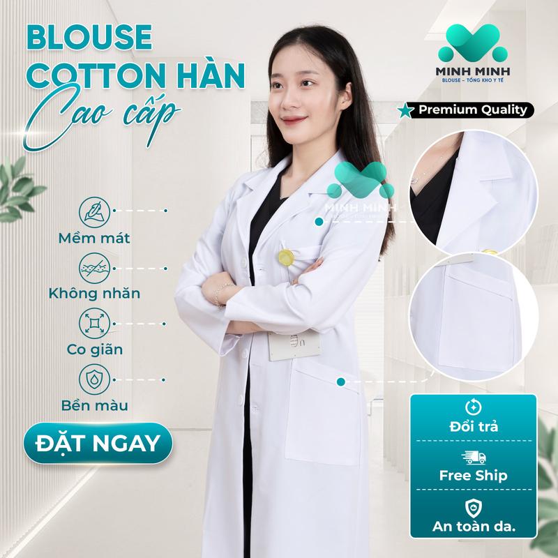 Áo blouse trắng dài bác sĩ nam nữ dược sĩ bệnh viện phòng khám nha khoa thẩm mỹ viện