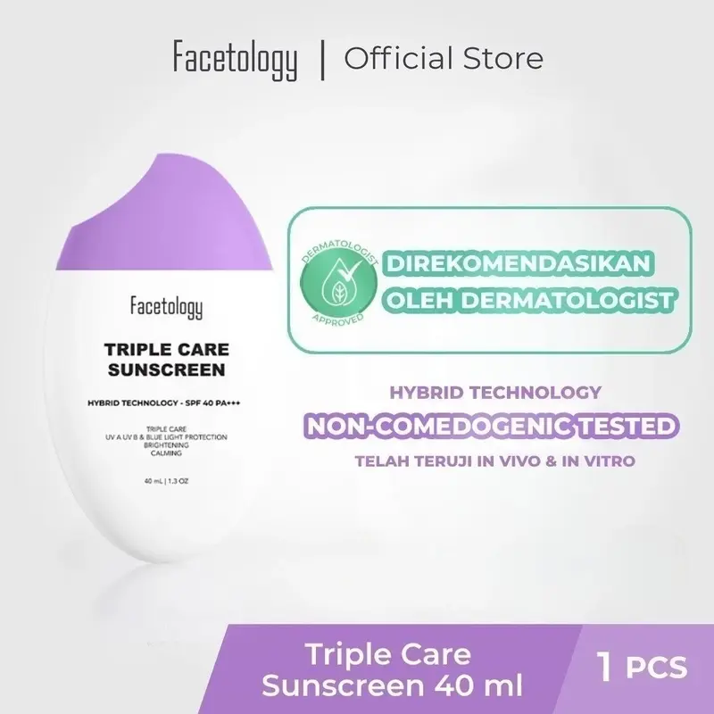 Facetology Triple Care Sunscreen SPF 40 PA+++ 40ml - Perlindungan Wajah - Perawatan, Facial Mencerahkan Vitamin 0