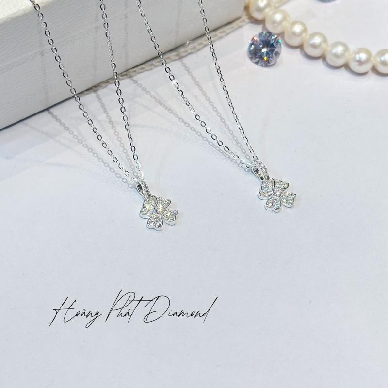 Hoàng Phát Trang Sức Dây Chuyền Bạc Ý 925 Dây Chữ Cong 4T5 45cm Phối Mặt Hoa 4 Cánh Chạm Tấm P146 KHÔNG XI KIM