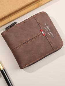 Cartera tipo monedero de cuero sintético para hombres - tarjetero compacto bifold corto con múltiples ranuras, cremallera corta, costuras duraderas, ideal para efectivo, monedas y tarjetas, perfecta para uso diario.