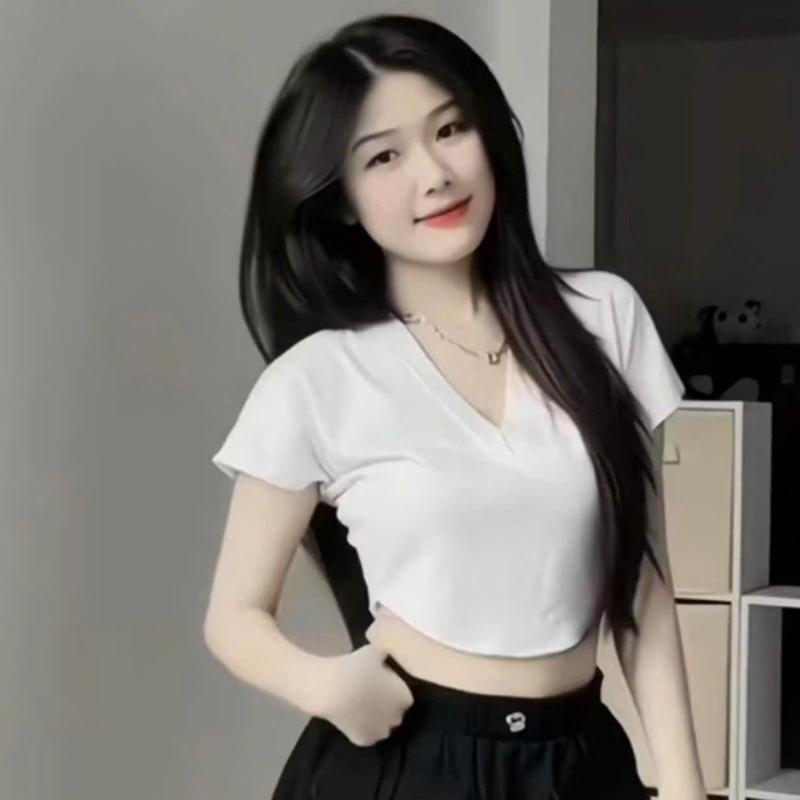 A97k áo thun nữ cổ tim croptop vạt bầu cổ tim chất thun tăm  size dưới 54kg