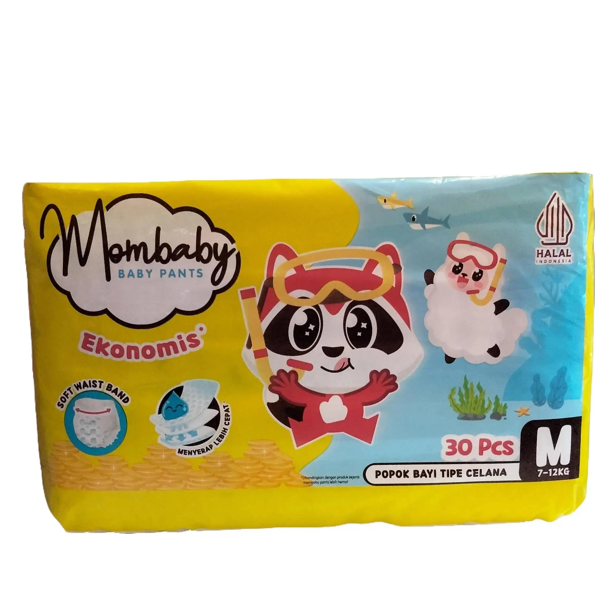 ( PAKET 2 BALL ) Popok Bayi MomBaby Pants Ekonomis M30, L26, XL22 Harga Lebih Hemat