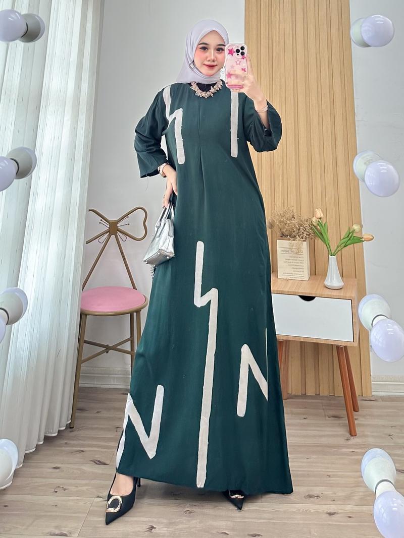 Product Introduction of dress maxi batik cap cetak semi gamis bahan rayon premium tebal busui Muslim Wanita Remaja Samping Midi 6