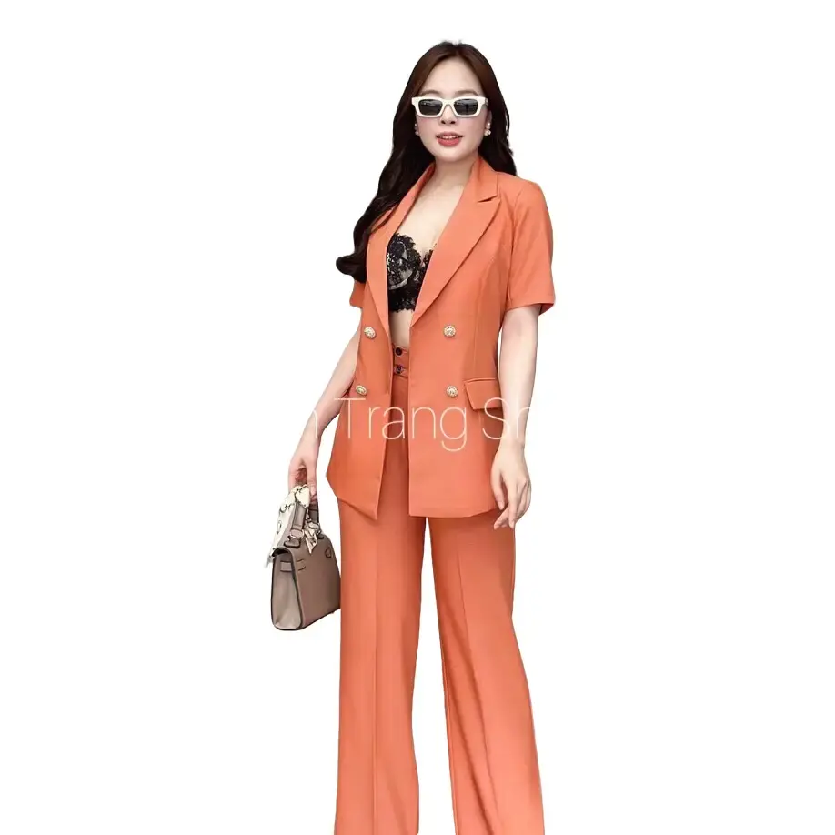 SET BLAZER  PHOM DÀI TAY NGẮN +QUẦN  ỖNG XUÔNG Áo Top Nữ