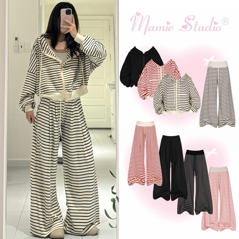  Set Áo khoác và Quần cạp lưng to Mamie ống rộng có tách lẻ sản phẩm quần có túi phía sau tôn dáng thời trang nữ 