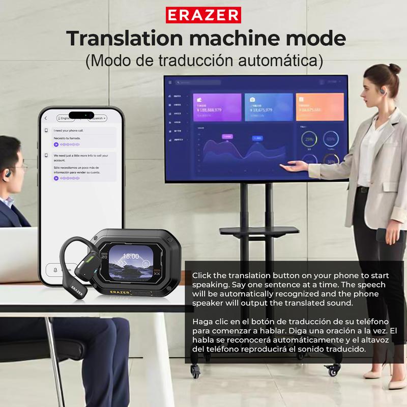 ERAZER XP6 AI Smart True Wireless Bluetooth Headset V5.4 TWS AI Real-time Translation Conversation Downloadable APP Download LED Touch Screen OWS Headphone Olahraga Gaming 4