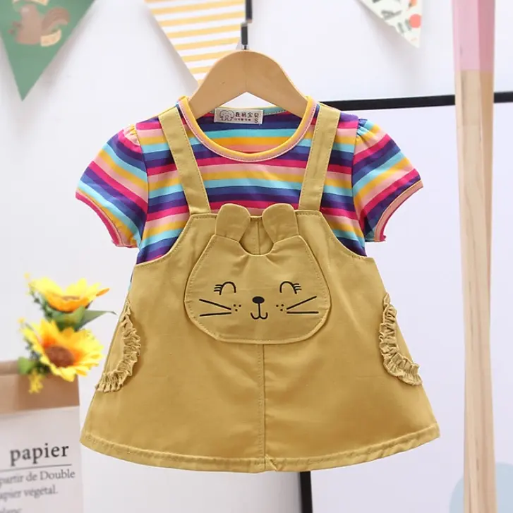 Newborn Baby Clothing Summer Color Stripe Cotton Baby Dress Cute Round Neck Baby Girl Clothes 3 Month - 36 Month
