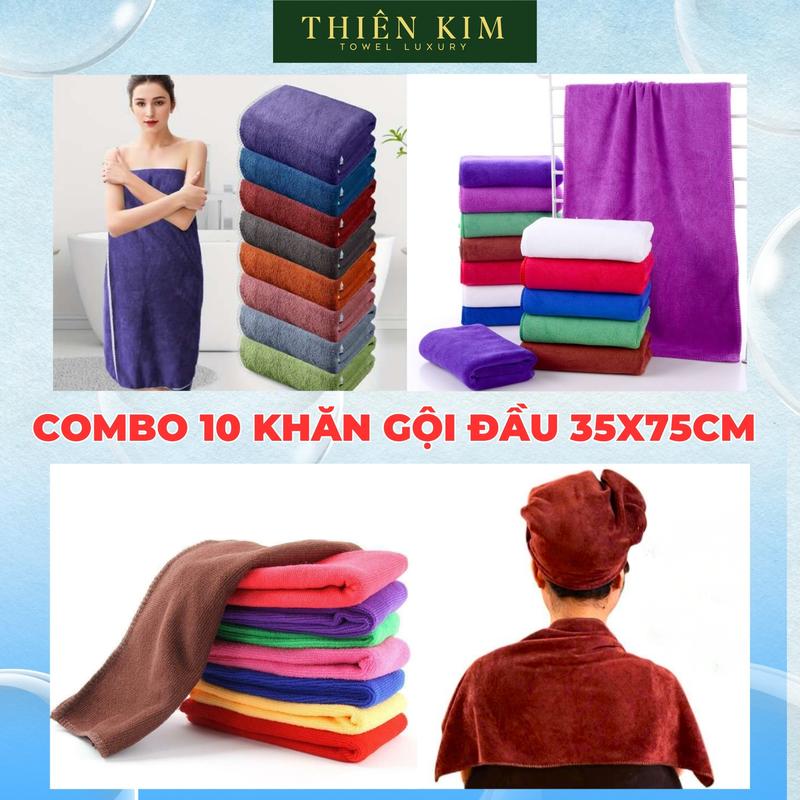  Combo 10 khăn gội đầu quấn đầu 35x75cm lọai dày làm từ Sợi Microfiber Siêu Mềm Mịn Thấm Hút Nước Tốt ,Không Đổ Lông Không Phai Màu Dùng Trong SPA ,Nhà Tắm Gia Đình - Nhận thêu logo 