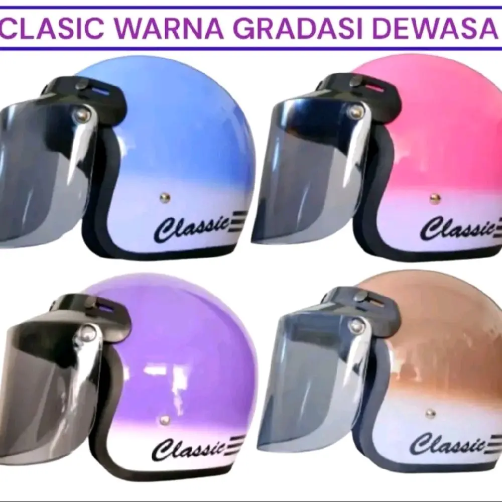 helm bogo clasik warna gradasi warna indah ukuran universal SNI motorcycle cargloss hijab keren