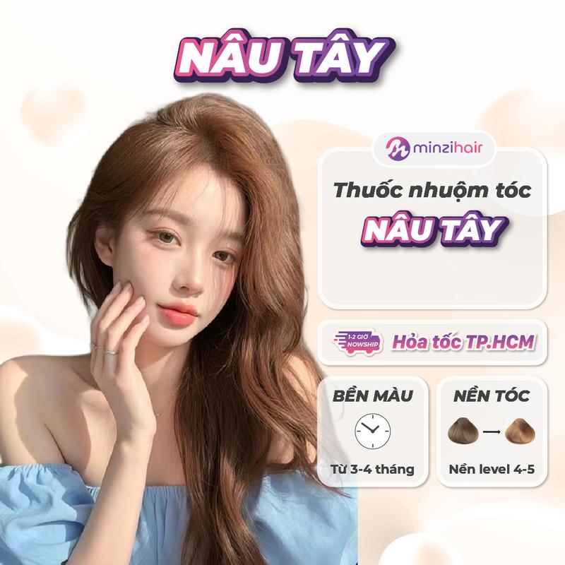 Thuốc nhuộm tóc nâu tây Minzihair - Lên từ nền nâu sáng level 4-5 - Bền màu 3-4 tháng - Phù hợp mọi phong cách - Nhuộm tóc tại nhà không cần tẩy