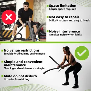 1pair Battle Rope Cordless Battling Ropes Latihan Fisik Pegangan Anti Selip Dan Tahan Aus