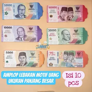 Amplop Lebaran Motif Uang Besar Ukuran Panjang isi 10pcs Angpao Lebaran Unik Hadiah Raya Idul Fitri