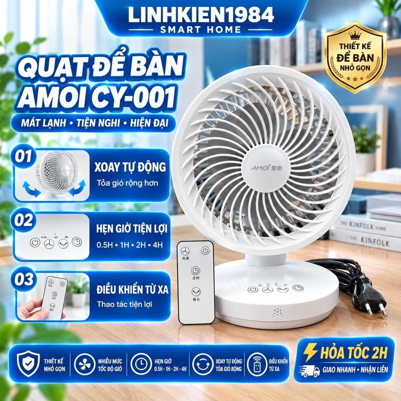 Quạt Để Bàn CY-001 Cắm Điện Mini Có Xoay, Hẹn Giờ, Điều Khiển Từ Xa, Nhiều Tốc Độ