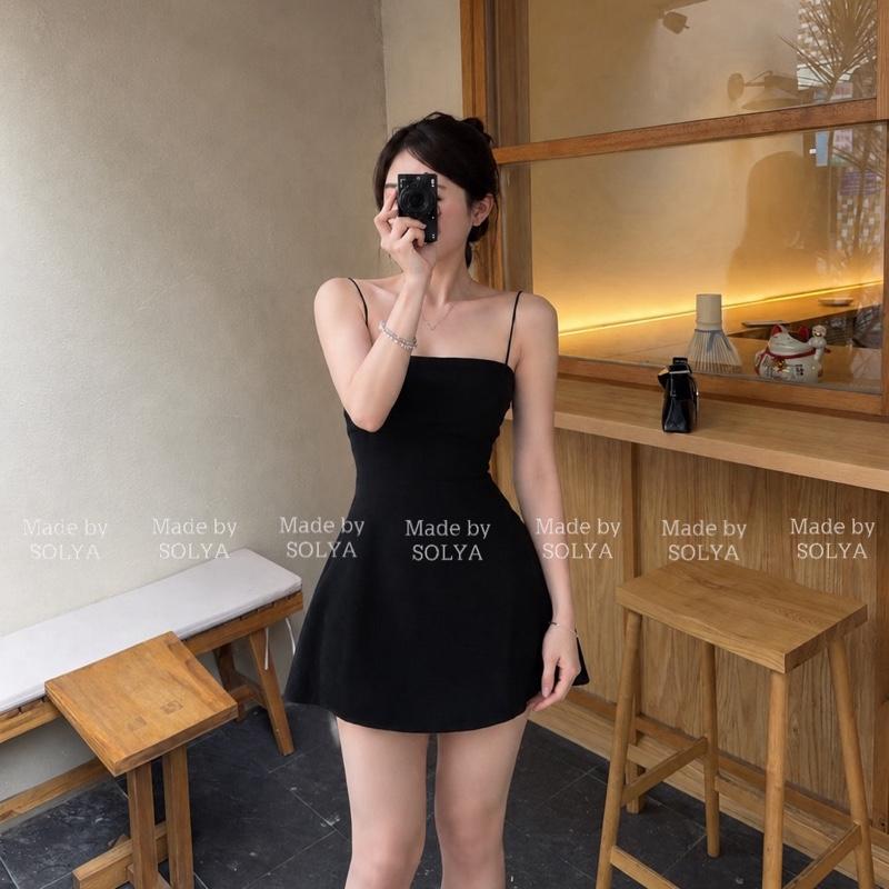 Đầm hai dây dáng xoè vải dày (ảnh thật shop chụp)