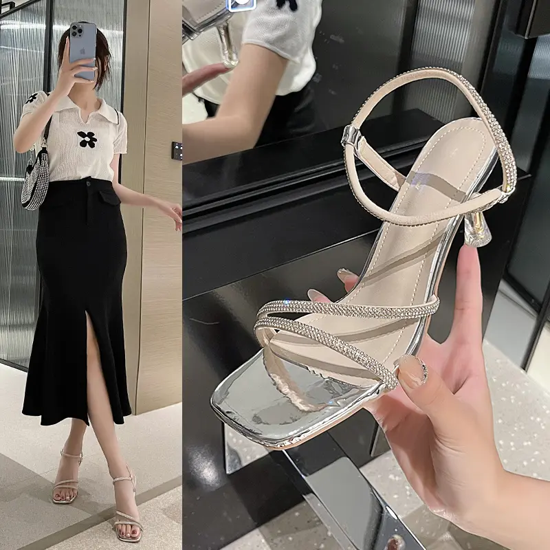 Sepatu Hak Tinggi Sandal High Heels Tali 6cm Wanita Dewasa Import Mewah  Murah Premium Gaya Korea Silver 34