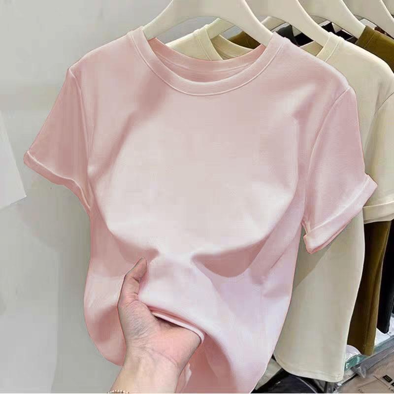 Áo Thun Ngắn Tay 100% Cotton Nguyên Chất, Màu Trơn Dành Cho Nữ, Dáng Rộng Rãi Và Dễ Phối Đồ, Cổ Tròn, Đế Vai Trước, Thích Hợp Cho Mùa Hè, Áo Trên 4