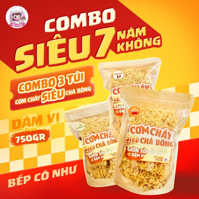  Combo Siêu 7 Năm Không - Cơm cháy siêu chà bông giòn rụm - 3 túi 250g | Đồ ăn vặt Bếp Cô Như | Snack Food 
