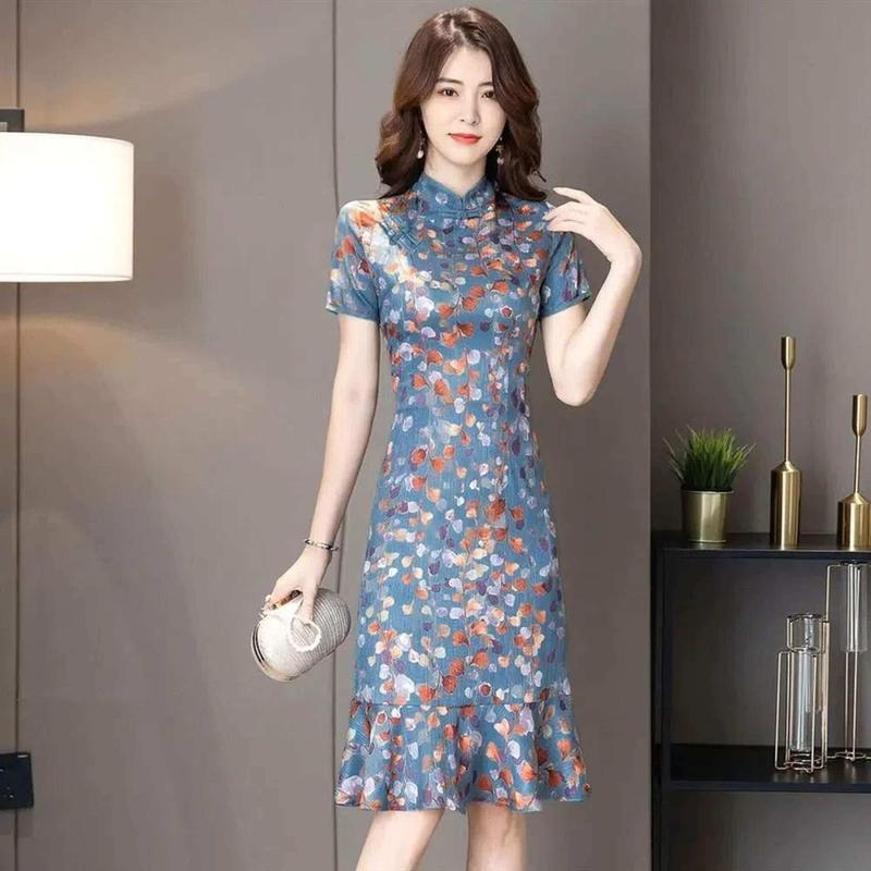 Product Introduction of Modern Cheongsam Dress 2024 Young Style Elegant Daily Style Cut-Bone Cheongsam Summer  New Style Chinese-style Vintage Slim Fit Improved Cheongsam Dress 19